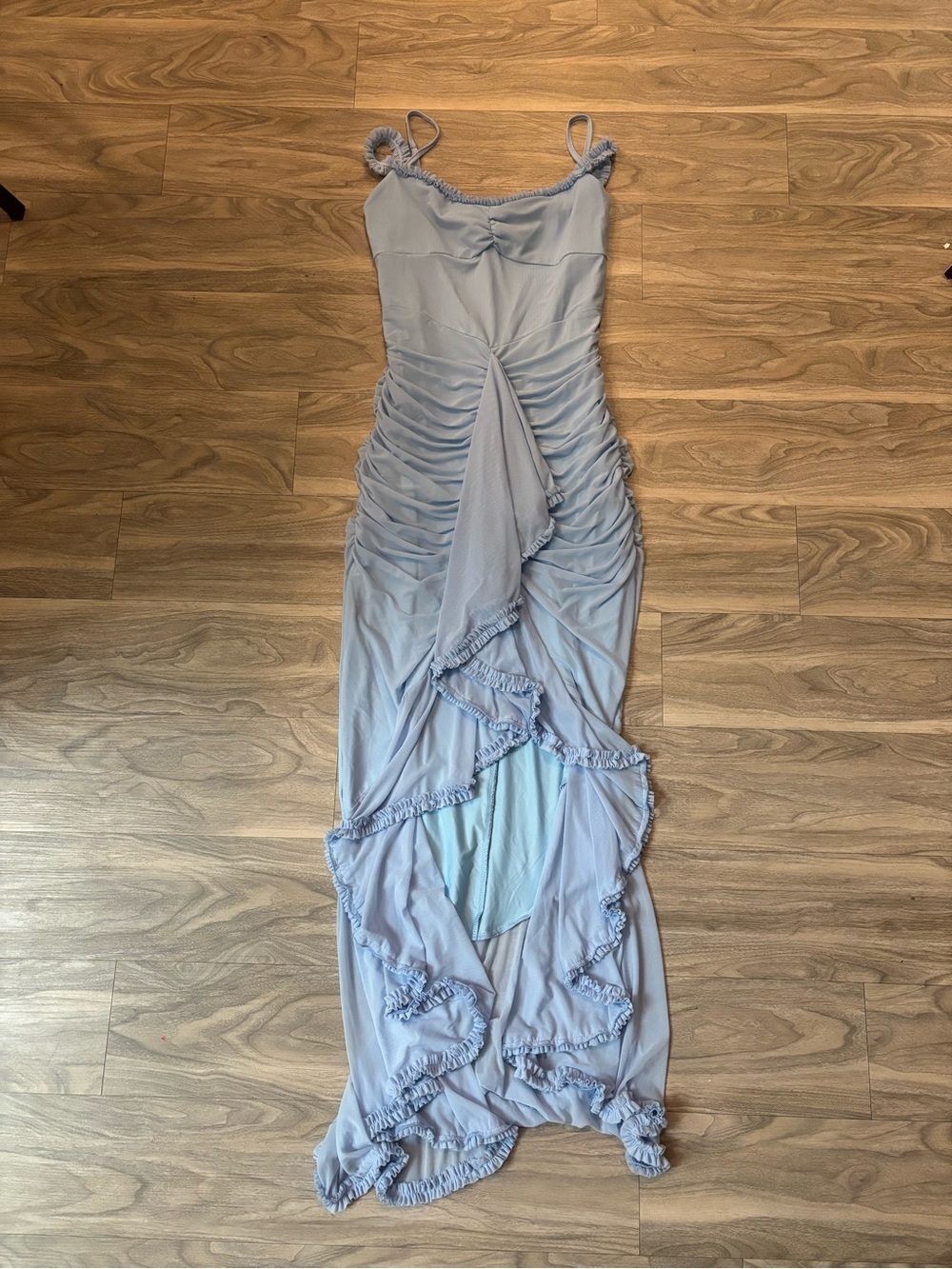 Light Blue Ruffled Slip Dress - Picture 2 of 7